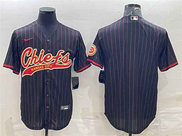 Men%27s Kansas City Chiefs Blank Black With Patch Cool Base Stitched Baseball Jersey